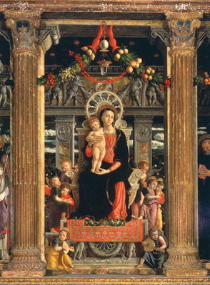 Fine Art Print of Virgin and Child with Angels, central panel from the Altarpiece of St. Zeno of Verona, 1456-60 by Andrea Mantegna