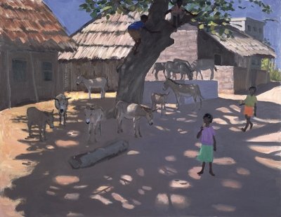 Donkeys, Lamu, Kenya, 1995 (oil on canvas) by Andrew Macara - print