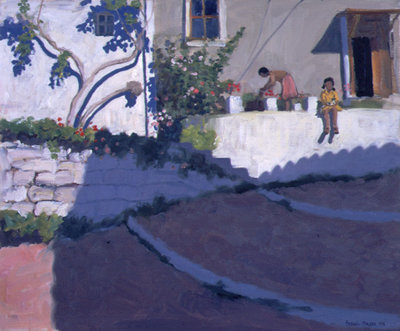Girl with Kitten, Lesbos, 1996 (oil on canvas) by Andrew Macara - print