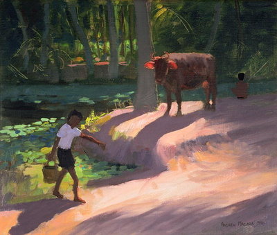Kerala Backwaters, India, 1996 (oil on canvas) by Andrew Macara - print
