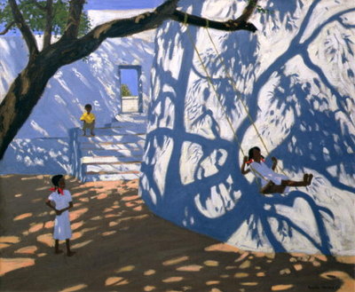 Girl on a Swing, India, 2000 (oil on canvas) by Andrew Macara - print