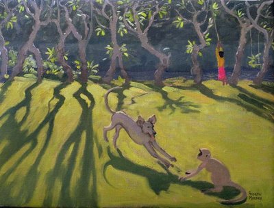 Dog and Monkey, 1998 (oil on canvas) by Andrew Macara - print