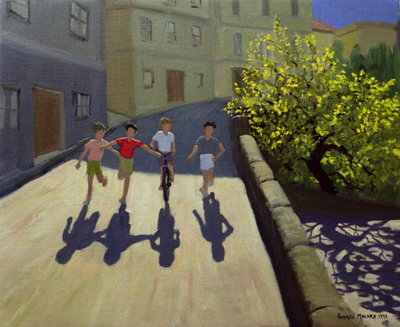 Children Running, Lesbos, 1999 (oil on canvas) by Andrew Macara - print