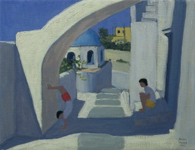 Handstand, Santorini (oil on canvas) by Andrew Macara - print