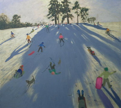 Skiing, Calke Abbey, Derby (oil on canvas) by Andrew Macara - print