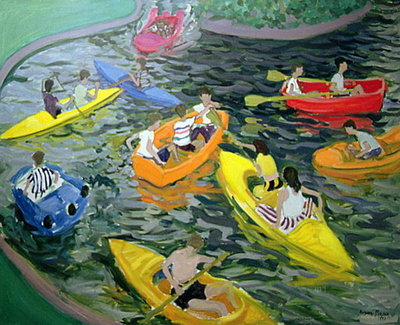 Canoes, Wickstead Park (oil on canvas) by Andrew Macara - print