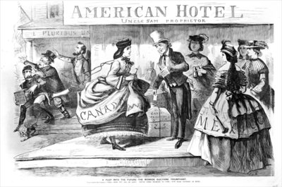 Fine Art Print of 'A Peep into the Future - the Monroe Doctrine Triumphant' cartoon from 'Frank Leslie's Budget of Fun', November, 1863 by American School