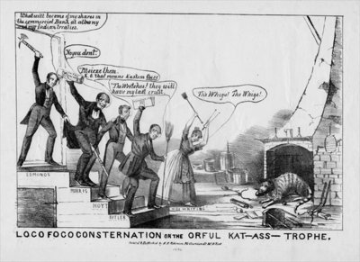 Fine Art Print of Loco Foco consternation, or, The orful kat-asstrophe, published by H R Robinson, New York, c.1838 by American School