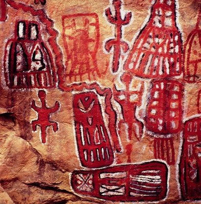 Prehistoric rock painting, from the Songhai/Dogon region of Mali (cave painting) by Anonymous - print