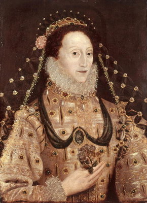 Portrait of Elizabeth I (1533-1603) c.1575-80 (oil on panel) by English School - print