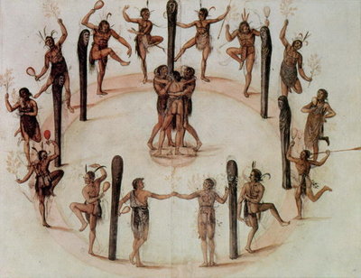 Indians Dancing (colour litho) by John White - print