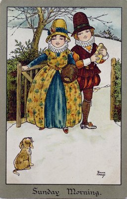 Sunday Morning, Victorian card (colour lithograph) by Florence Hardy - print