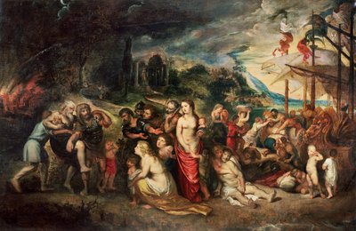 Fine Art Print of Aeneas prepares to lead the Trojans into exile, c.1602 by Peter Paul Rubens