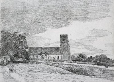 Feering Church, 1814 (drawing) 99;landscape; building; sky; cloud; tree; countryside; by John Constable - print