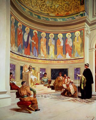 St John Chrysostom (c.347-407) exiled by Empress Eudoxia (d.404) (oil on panel) by Constant - print