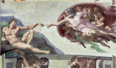 Sistine Chapel Ceiling (1508-12): The Creation of Adam, 1511-12 (fresco) (post restoration) by Michelangelo Buonarroti - print