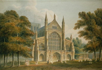 Winchester Cathedral: The Facade from the North-West, 1801 (watercolour) by John Buckler - print