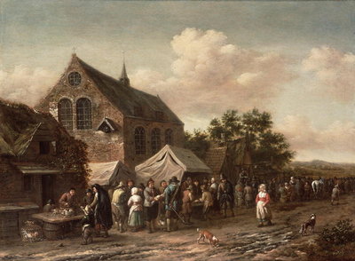Poultry Market by a Church by Barend Gael or Gaal - print