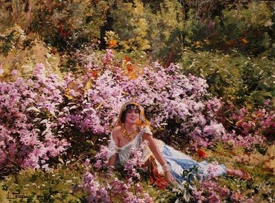 Algerian beauty in a lilac field by Leon Louis Tanzi - print