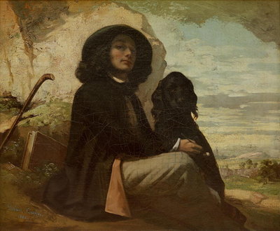 Courbet with his Black Dog, 1842 (oil on canvas) by Gustave Courbet - print