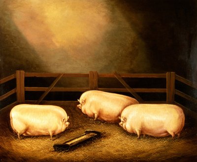 Three Prize Pigs outside a Sty by English School - print