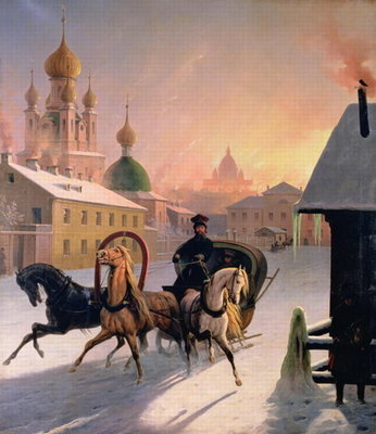 Troika on the Street in St. Petersburg, 1850s (oil on canvas) by Charles de Hampeln - print