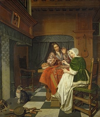 The Chess Players, c.1670 (oil on canvas) by Cornelis de Man - print