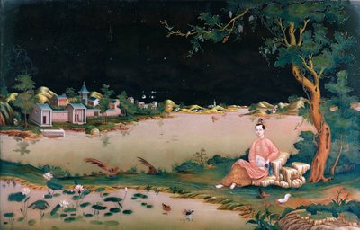 Japanese mirror painting showing a girl seated, c.1800 by Japanese School - print