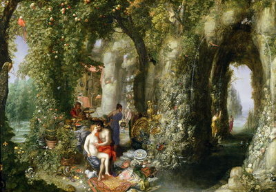 A Fantastic cave with Odysseus and Calypso (oil on canvas) by Jan the Elder Brueghel - print