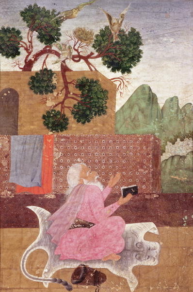 An ascetic on a tigerskin (gouache on paper) by Indian School - print