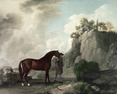 'Cato' and Groom (oil on canvas) by George Stubbs - print