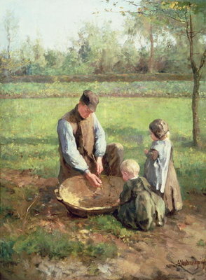 Watching Father Work (oil on canvas) by Albert Neuhuys - print