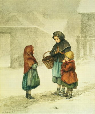 Conversation in the Snow by Pierre Edouard Frere - print
