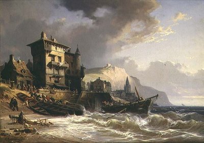 Hauling the Boats ashore on the Coast of Brittany, 19th century by Charles Euphrasie Kuwasseg - print