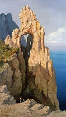 Rocks at Capri (oil on canvas) by Louis Eugene Gabriel Isabey - print