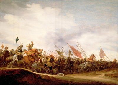 A Battle Scene, 1653 (oil on canvas) by Salomon van Ruisdael or Ruysdael - print