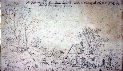 Cottage at Brantham, with a view of Mistley Hall (drawing) by John Constable - print