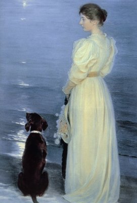 Summer Evening at Skagen, the Artist's Wife with a Dog on the Beach, 1892 by Peder Severin Kroyer - print