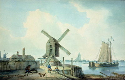 A Shore Scene with Windmills and Shipping by William Anderson - print