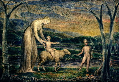 Our Lady with the Infant Jesus Riding on a Lamb with St John by William Blake - print