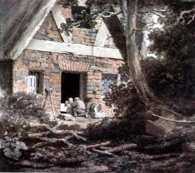Scene at a Cottage Door (watercolour) by Rev. William Bree - print