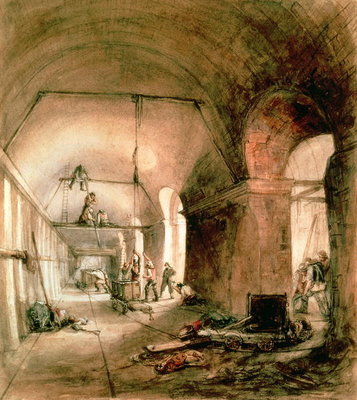 Building the Thames Tunnel, (Rotherhithe Tunnel), c.1830 (w/c) by Anonymous - print