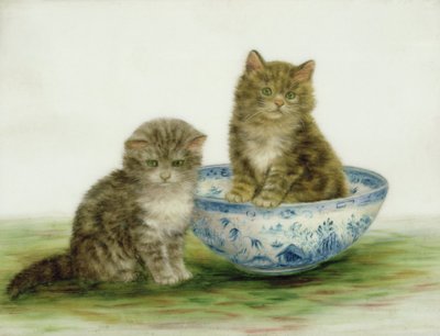 Kitten in a Blue China Bowl by Bessie Bamber - print