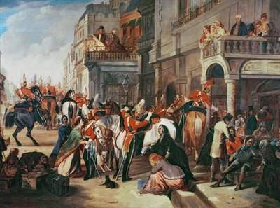 Fourth Dragoon Guards leaving for the Crimean War, c.1854 by English School - print