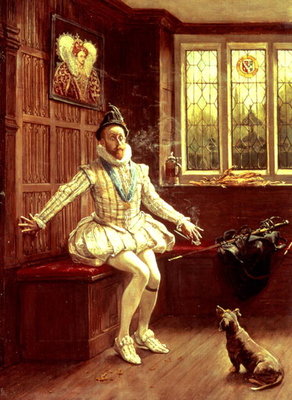 Sir Walter Raleigh's (1552-1618) First Smoke by Anonymous - print