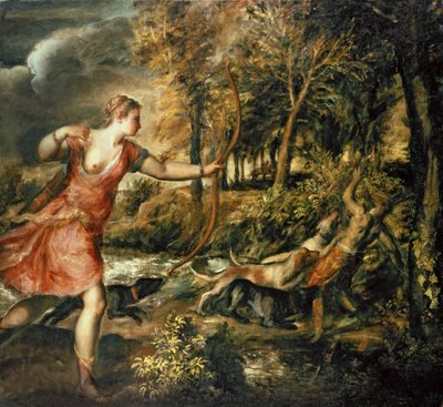 The Death of Actaeon, c.1565 (oil on canvas) by Titian - print