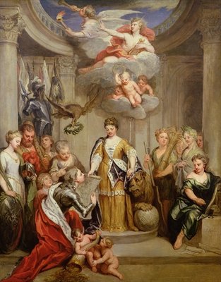 Fine Art Print of Queen Anne presenting plans of Blenheim to military Merit by Sir Godfrey Kneller