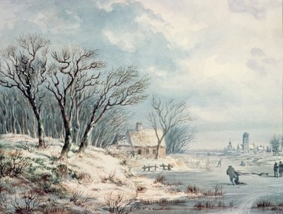 Landscape: Winter (w/c on paper) by J.J. Verreyt - print