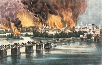 Fall of Richmond 2nd April 1865 (colour litho) by N. Currier - print