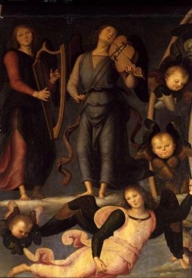 Vallombrosa Altarpiece, detail of Angel Musicians by Pietro Perugino - print